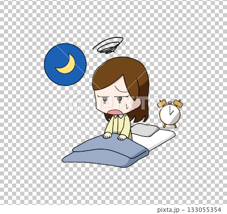夜中に目が覚める女性のイラスト 夜中に目が覚める女性のイラスト 133055354