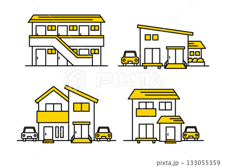 アパート、一戸建て、平家のアイコンイラストセット / ベクター 133055359