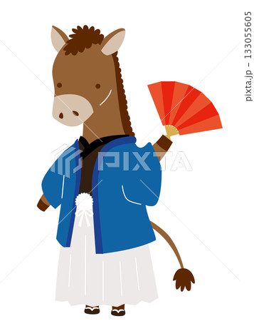 扇子を持った和装姿の馬 扇子を持った和装姿の馬 133055605