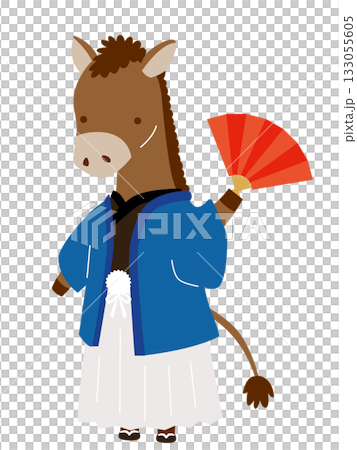 扇子を持った和装姿の馬 扇子を持った和装姿の馬 133055605