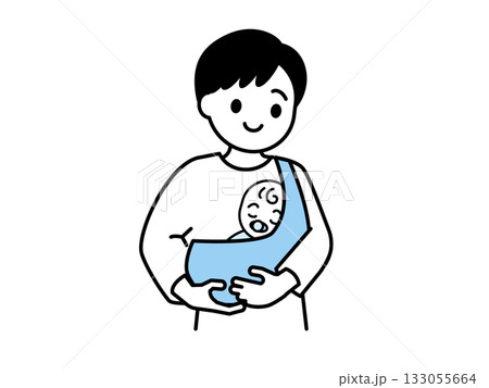 抱っこ紐で赤ちゃんを抱えるお父さん・男性01 133055664