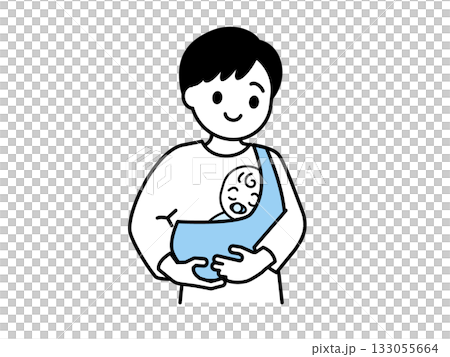 抱っこ紐で赤ちゃんを抱えるお父さん・男性01 133055664