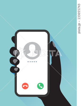 Incoming call. Answer the phone concept. Human hand holding cellphone stock illustration 133055743