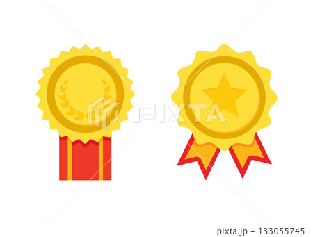 Set of gold medals with colored ribbon stock illustration 133055745