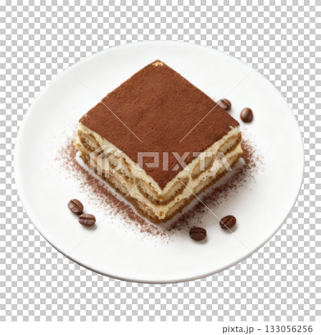 Delicious slice of italian tiramisu cake dessert with mascarpone cream, dusted with rich cocoa powder on plate Delicious slice of italian tiramisu cake dessert with mascarpone cream, dusted with rich cocoa powder on plate 133056256