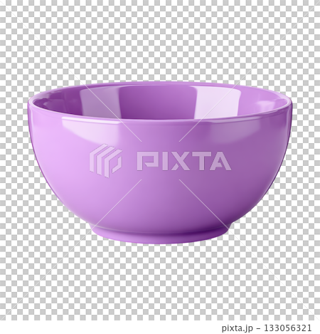 Glossy Purple Bowl Isolated on White Background for Kitchen Decoration and Table Settings, Modern Style and Vintage Look 133056321