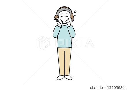 洗顔する女性の全身イラスト 洗顔する女性の全身イラスト 133056844