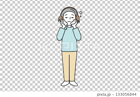 Full-body illustration of a woman washing her face Full-body illustration of a woman washing her face 133056844