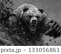 今にも襲い掛かろうとしている熊のモノクロイラスト 133056861