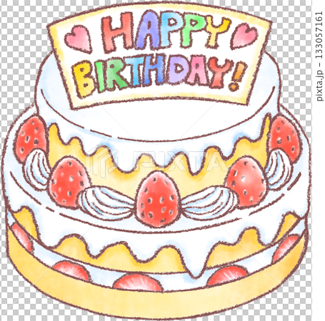 苺がのったホールのバースデイケーキ_お誕生日ケーキ_二段重ねケーキ 苺がのったホールのバースデイケーキ_お誕生日ケーキ_二段重ねケーキ 133057161