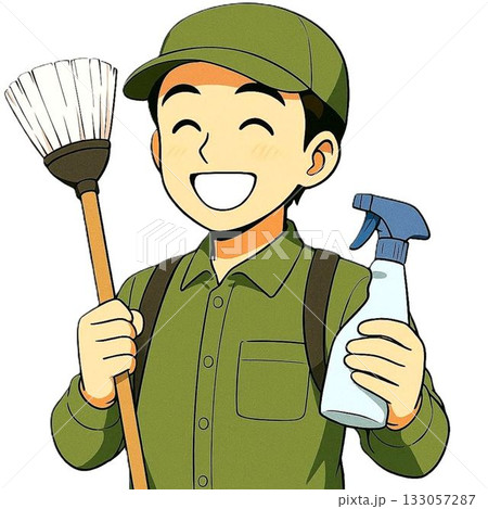 モップを持つ作業服の男性 モップを持つ作業服の男性 133057287