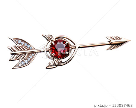 Elegant romantic arrow brooch jewelry with red ruby gem. passionate symbol of love, aim, and classic beauty 133057468