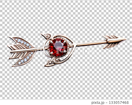 Elegant romantic arrow brooch jewelry with red ruby gem. passionate symbol of love, aim, and classic beauty 133057468