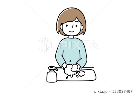 手を洗う女性のイラスト 133057497