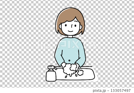 手を洗う女性のイラスト 133057497
