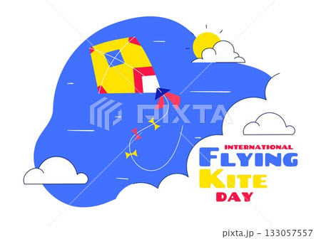 National Kite Flying Day Vector Illustration Featuring a Sunny Sky Background, People Playing with Kites Outdoors During Summer Leisure Activity National Kite Flying Day Vector Illustration Featuring a Sunny Sky Background, People Playing with Kites Outdoors During Summer Leisure Activity 133057557
