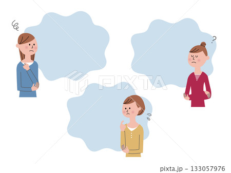 女性の悩みや考えごとを表すイラスト(人間関係・仕事・ライフスタイル) 女性の悩みや考えごとを表すイラスト(人間関係・仕事・ライフスタイル) 133057976