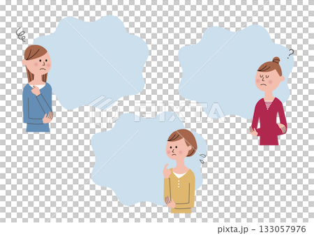 女性の悩みや考えごとを表すイラスト(人間関係・仕事・ライフスタイル) 女性の悩みや考えごとを表すイラスト(人間関係・仕事・ライフスタイル) 133057976