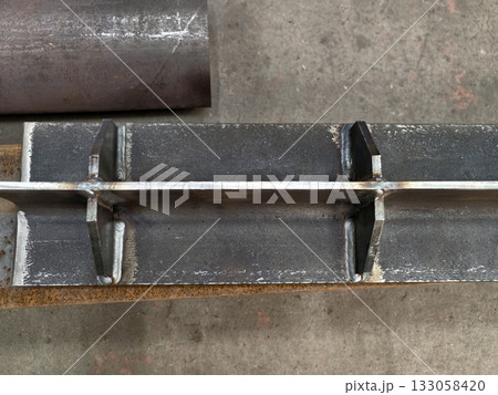 industrial steel structure, steel channel assembly featuring ground seams and alignment indicators 133058420