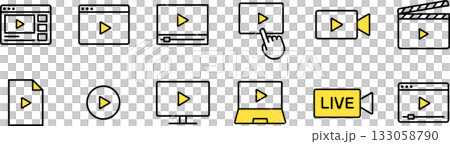 可編輯的影片和素材線條圖示集 133058790