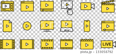 可編輯的影片、素材和電影線條圖示集 133058792
