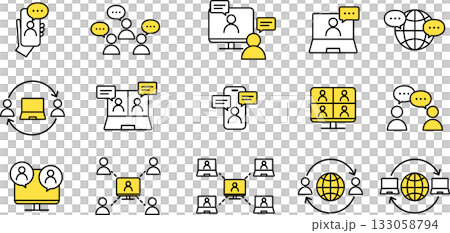 對話、視訊會議、線上會議、遠距辦公、遠距工作線圖示集（顏色） 133058794