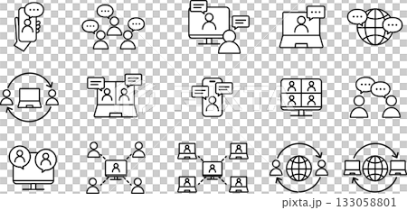 Line icon set of conversation, video conference, online meeting, telework, remote work 133058801
