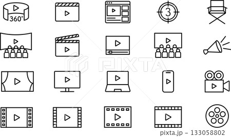 動画・撮影・映画・映像・ムービーの編集可能なラインアイコンセット 動画・撮影・映画・映像・ムービーの編集可能なラインアイコンセット 133058802