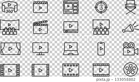 Editable line icon set of video, filming, movie, footage, movie 133058802