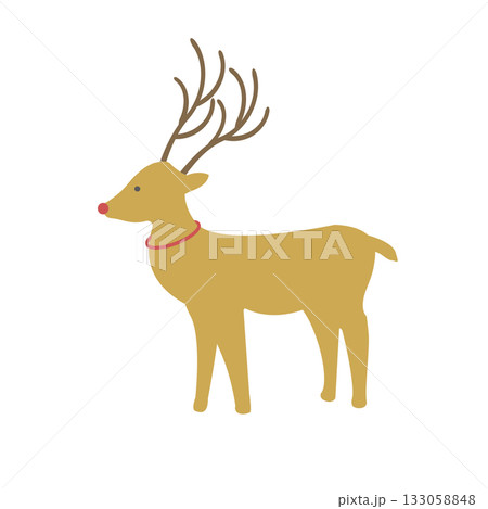トナカイのイラスト　クリスマス素材　かわいい冬の動物デザイン 133058848