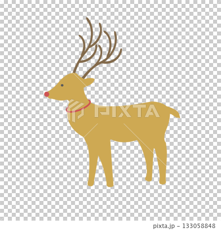 トナカイのイラスト　クリスマス素材　かわいい冬の動物デザイン 133058848