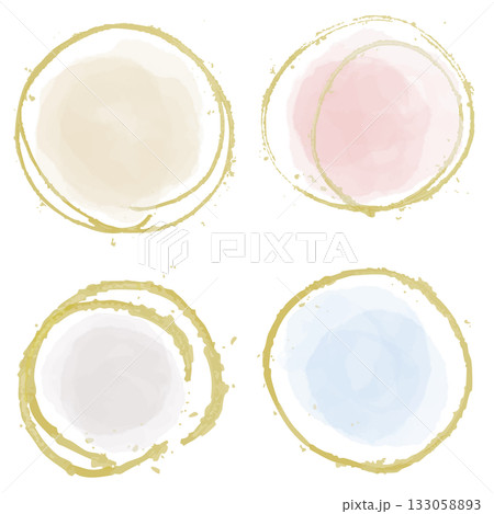 ニュアンス金フレームセット／上品で汎用的な水彩デザイン素材 133058893