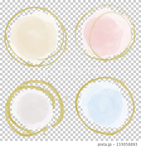 ニュアンス金フレームセット／上品で汎用的な水彩デザイン素材 133058893