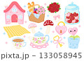 Cute Cozy Cottagecore Valentine picnic element clipart set 133058945