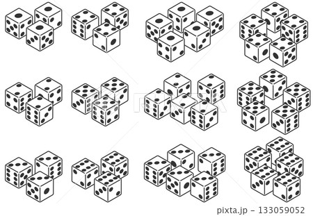 アイソメトリックデザインの3個と5個のゾロ目の揃ったサイコロ素材セット 133059052