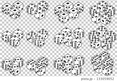 アイソメトリックデザインの3個と5個のゾロ目の揃ったサイコロ素材セット 133059052