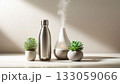 【癒やし・高余白】植物とアロマのミニマル・フラットレイ背景素材（横長 133059066