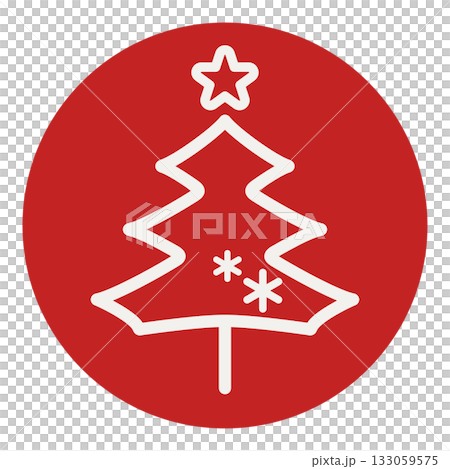 簡潔時尚的紅色聖誕樹插圖，圓形圖標，冬季象徵，紅色線條畫 133059575