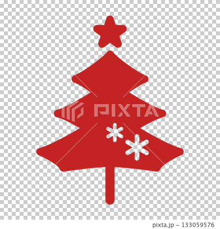 簡潔時尚的紅色聖誕樹插圖圖標，冬季象徵，紅色輪廓 133059576