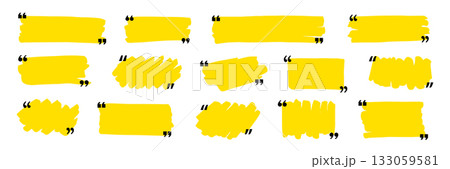 Quotation mark text box frame set. Hand drawn marker brush stroke text message frame background. Quotation mark dialog speech, square, chat banner design template. Vector 133059581