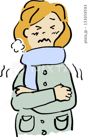 寒さに震える女性のイラスト 寒さに震える女性のイラスト 133059593