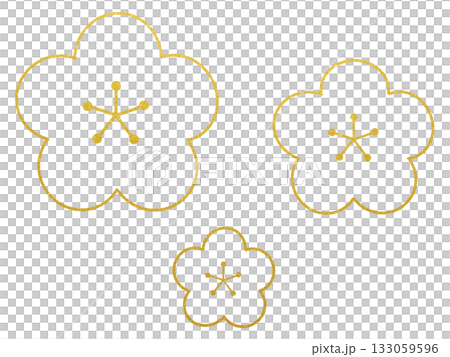 白い梅の花のイラスト・ 金縁シンプルかわいいお正月飾り素材 白い梅の花のイラスト・ 金縁シンプルかわいいお正月飾り素材 133059596