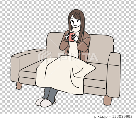 A woman warming herself with a blanket - an image of time spent at home A woman warming herself with a blanket - an image of time spent at home 133059992