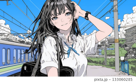 制服姿の女子高生：通学