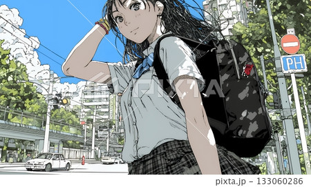 制服姿の女子高生：通学