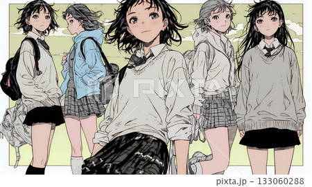 制服姿の女子高生：決めポーズ