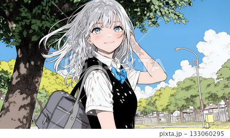 制服姿の女子高生:通学 制服姿の女子高生:通学 133060295