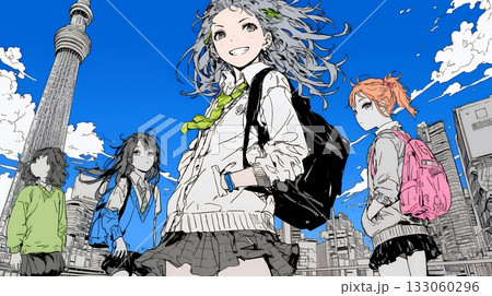 制服姿の女子高生：友達と通学