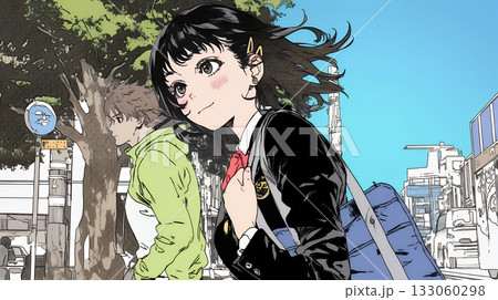 制服姿の女子高生:通学 制服姿の女子高生:通学 133060298