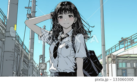 制服姿の女子高生：通学